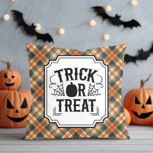 Trick or Treat Fall Plaid Halloween Cushion