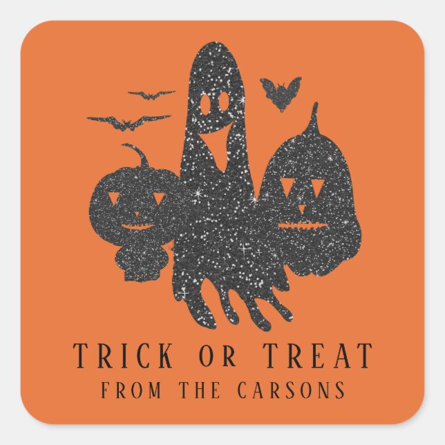 Trick or Treat Favour Halloween Ghost Pumpkins Bat Square Sticker (Front)