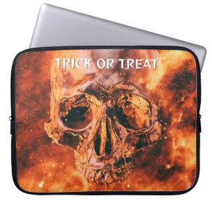 Trick or Treat. Flaming skull in space Laptop Sleeve