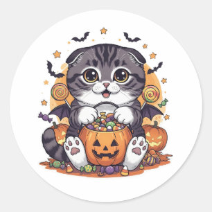 Trick or Treat Fold – Cute Scottish Fold Halloween Classic Round Sticker