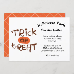 Trick or Treat For Kids or Adults Halloween Party Invitation