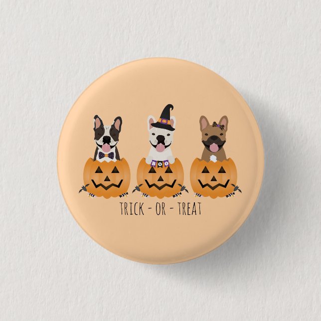 Trick Or Treat French Bulldogs Pumpkin 3 Cm Round Badge (Front)