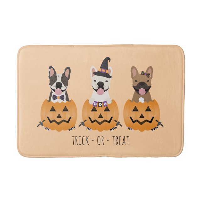 Trick Or Treat French Bulldogs Pumpkin Bath Mat (Front)