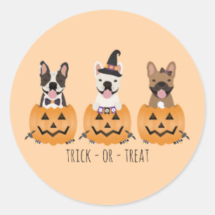 Trick Or Treat French Bulldogs Pumpkin Classic Round Sticker