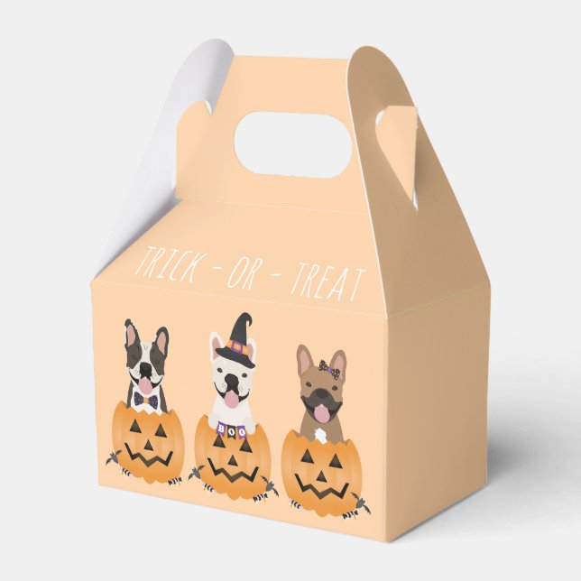Trick Or Treat French Bulldogs Pumpkin Favour Box (Front Side)