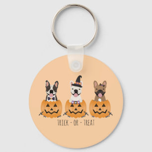 Trick Or Treat French Bulldogs Pumpkin Key Ring