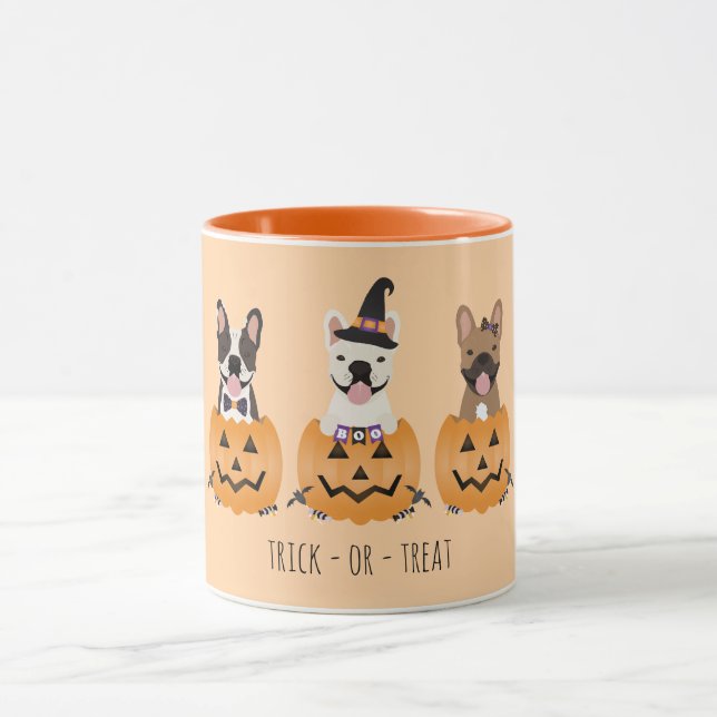 Trick Or Treat French Bulldogs Pumpkin Mug (Center)