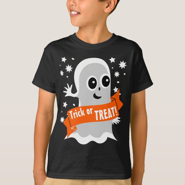 Trick or Treat Friendly Halloween Ghost T-Shirt (Front)