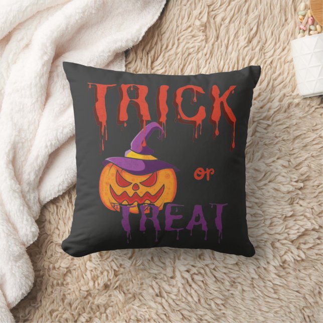 Trick or Treat Funny Halloween Pumpkin Cushion (Blanket)