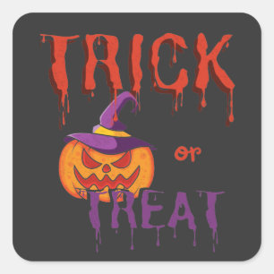 Trick or Treat Funny Halloween Pumpkin Square Sticker