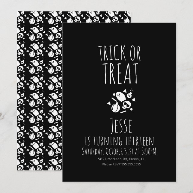 Trick or Treat Ghost Halloween Birthday Invitation (Front/Back)