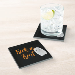 Trick or Treat Ghost Halloween Glass Coaster