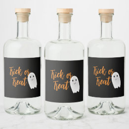 Trick or Treat Ghost Halloween Liquor Bottle Label