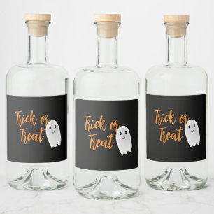 Trick or Treat Ghost Halloween Liquor Bottle Label