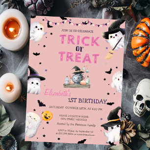 Trick or Treat Ghost Halloween Party Birthday Invitation