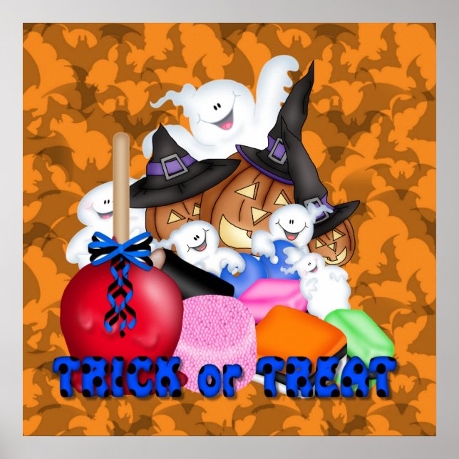 Trick or Treat Ghost & Pumpkins Poster (Front)