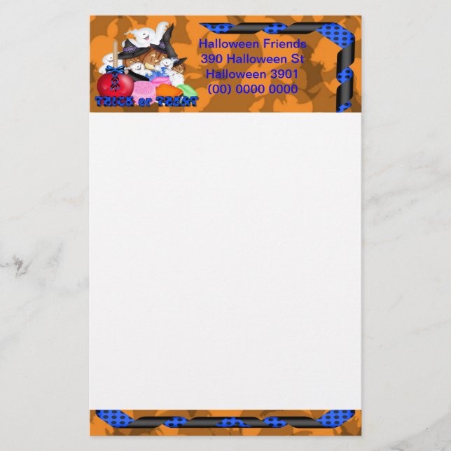 Trick or Treat Ghost & Pumpkins Stationery (Front)