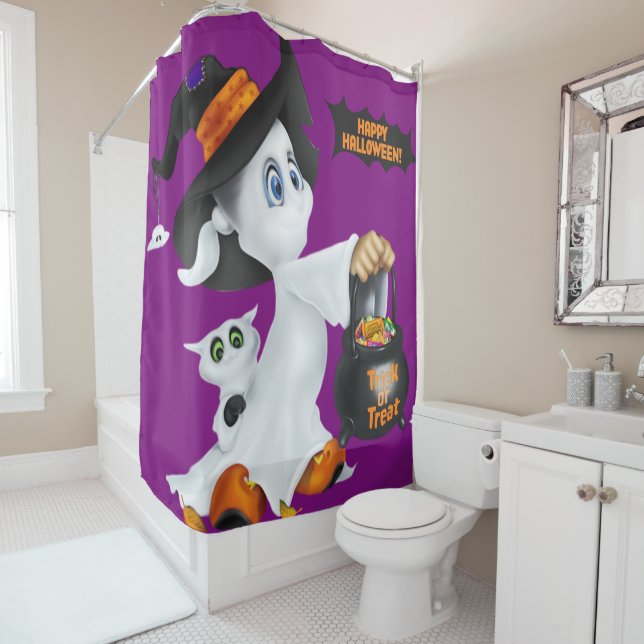 Trick or Treat Ghost Shower Curtain (In Situ)
