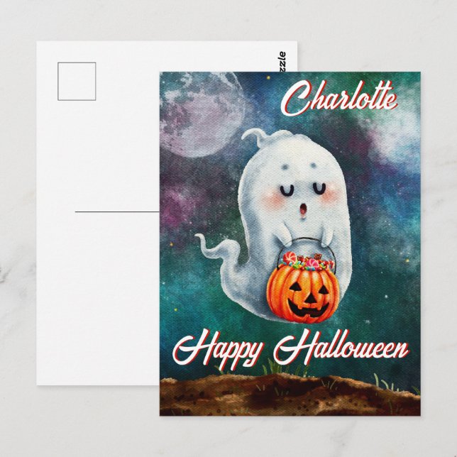 Trick or Treat, Ghosts Are Sweet Happy Halloween Postcard (Front/Back)