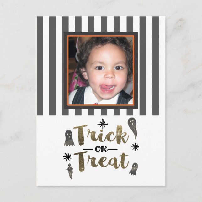 Trick or Treat Ghosts Chic Modern Halloween Photo Postcard (Front)