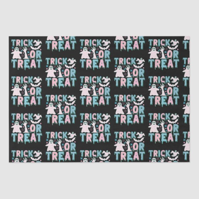 Trick or Treat Ghosts Cute Black Halloween Tissue Paper (Front)