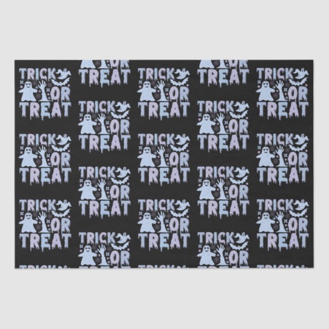 Trick or Treat Ghosts Cute Black Halloween Tissue Paper (Front)