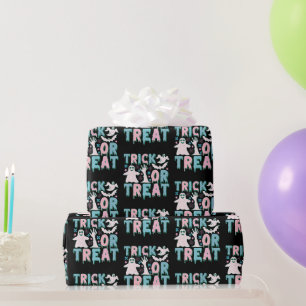 Trick or Treat Ghosts Cute Black Halloween Wrapping Paper