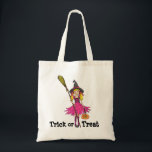 Trick or Treat girls Halloween bag<br><div class="desc">Fun cute girls Halloween party trick or treat bag. Featuring cute girl dressed as a pretty witch with a pumpkin and broomstick. Uniquely designed and illustrated by Sarah Trett.</div>