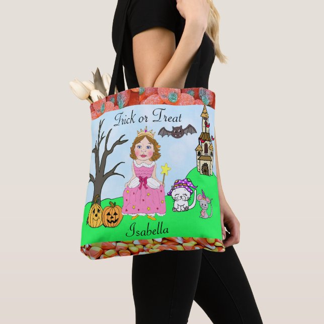 Trick or Treat Girl's Princess Halloween Candy Tote Bag (Close Up)