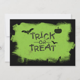 Trick or treat green & black Halloween Invitation
