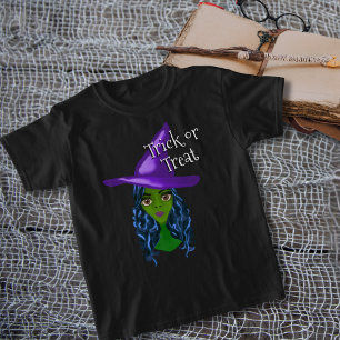 Trick or Treat Green Witch with Purple Hat T-Shirt