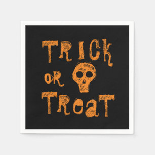 Trick or Treat Grunge Orange Skull Halloween Napkin