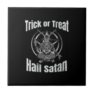 Trick or Treat Hail Satan Pentagram Goat Tile