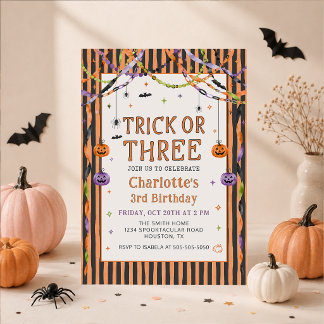 Trick or Treat Halloween 3rd Birthday Invitation