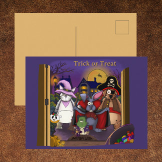 Trick or Treat Halloween Animals Cute Postcard