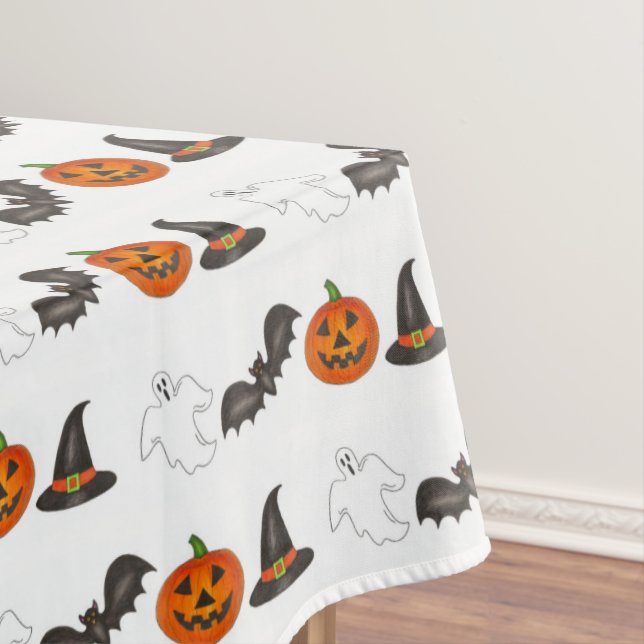 Trick-or-Treat Halloween Bat Pumpkin Ghost Witch Tablecloth (In Situ)