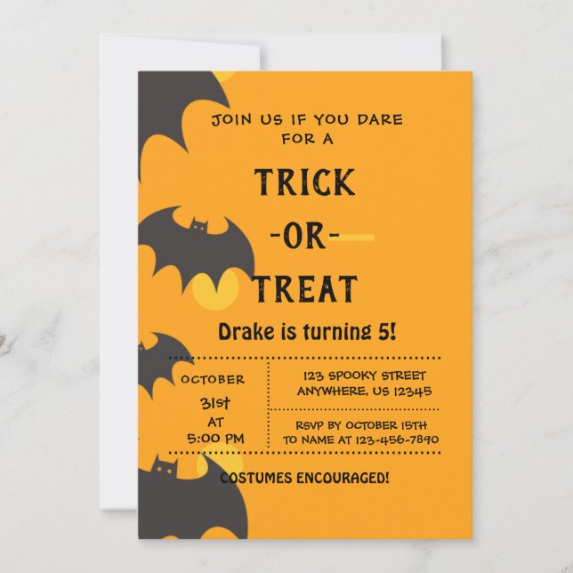 Trick or Treat, Halloween Bats Invitation (Front)