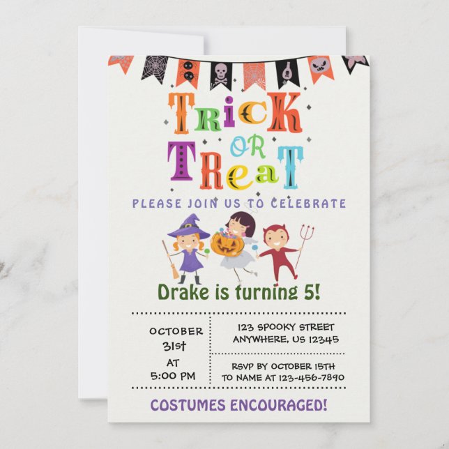 Trick or Treat, Halloween Birthday Invitation (Front)