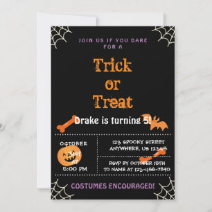 Trick or Treat, Halloween Birthday Invitation