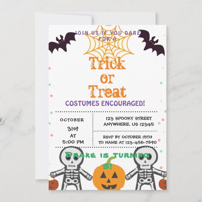 Trick or Treat, Halloween Birthday Invitation (Front)