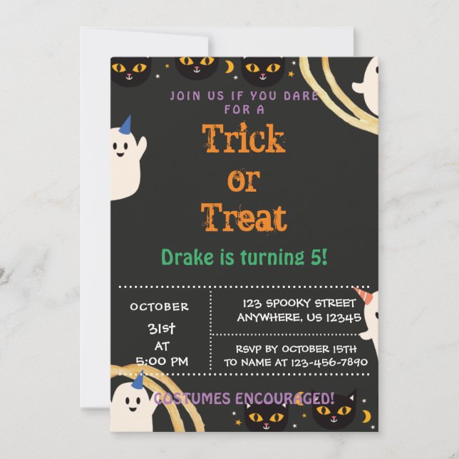 Trick or Treat, Halloween Birthday Invitation (Front)