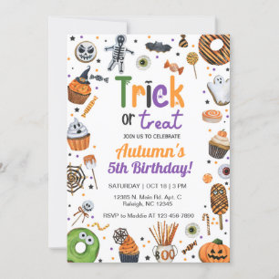 Trick or treat Halloween birthday invite. Invitation