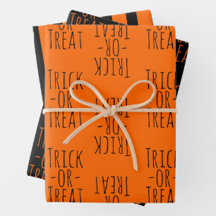 Trick-or-Treat Halloween Black and Orange Patterns Wrapping Paper Sheet
