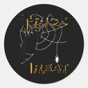 Trick Or Treat Halloween Black Cat Spider Web Tops Classic Round Sticker
