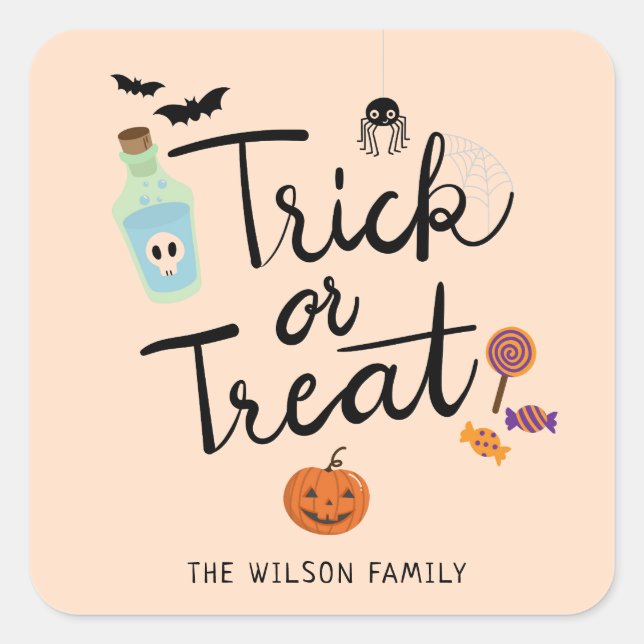 Trick or Treat Halloween Candy Square Sticker (Front)