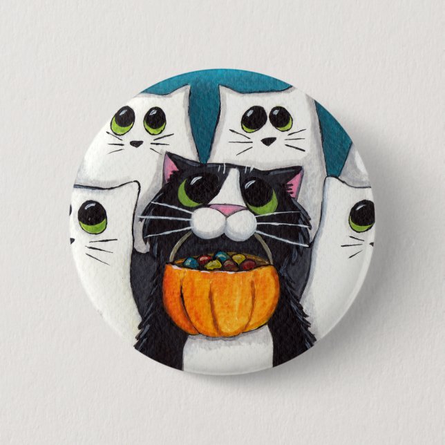 Trick or Treat Halloween Cat and Ghosts 6 Cm Round Badge (Front)