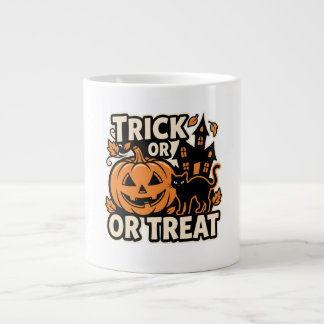 Trick or Treat Halloween Cat Patch Large Coffee Mug