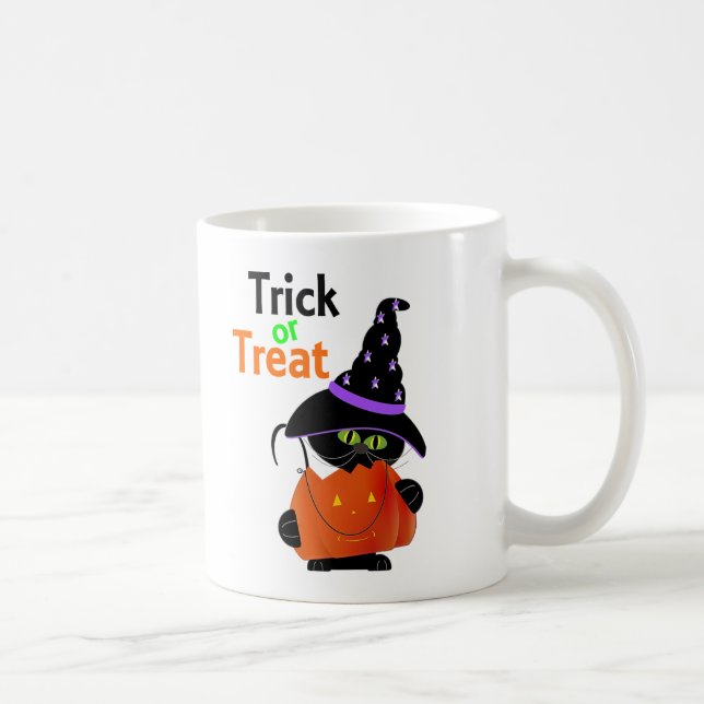 Trick Or Treat Halloween Cat With Pumpkin Coffee Mug (Right)