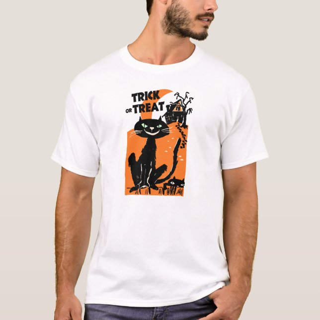 Trick or Treat Halloween Cats Vintage Shirt (Front)