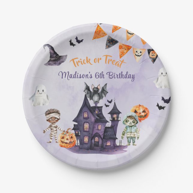 Trick or Treat Halloween Costume Birthday Party Paper Plate (Front)